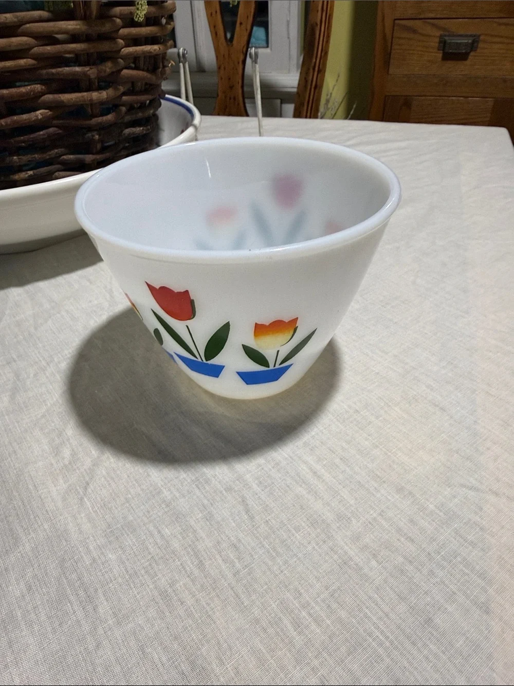 Fire king White milk glass Tulip mixing bowl grease jar